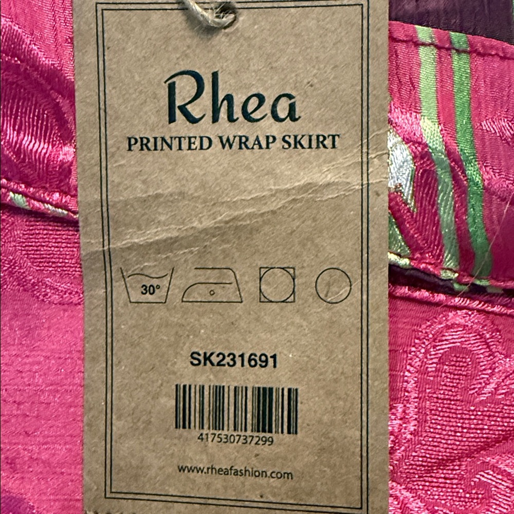 RHEA PRINTED WRAP SKIRT IN MULTI PINK AND GREEN INDIAN PRINT Reversible - Picture 6 of 10